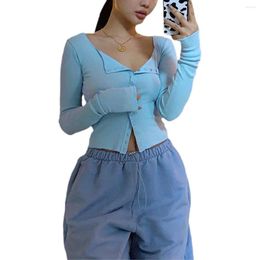 Women's T Shirts Women's Long Sleeve U-neck Shirt Solid Color Casual Buttons Cardigan Top For Shopping Daily Wear