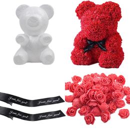 Decorative Flowers & Wreaths Bear-Shaped Modeling White 3D Polystyrene Foam Bear Mini PE Rose Flower For DIY Crafts Gifts Valentine's Da