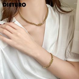 Necklace Earrings Set DIEYURO 316L Stainless Steel Round Stitching Cuban Chain Women Fashion Design Punk Party Selling Jewellery Decoration