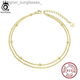 Anklets ORSA JEWELS Double Layers Bead Station Anklet Layered Bead Satellite Cable Chain Anklets 925 Sterling Silver Foot Jewellery SA14L231116