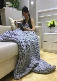 Fashion Chunky Knitted Blanket Thick Yarn Woollike Polyester Bulky Knitted Blankets Winter Soft Warm Throw Drop 3777829