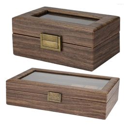 Watch Boxes Vintage Box Wood Display Case Organizer Glass Jewelry Storage