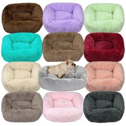 kennels pens Square Dog Bed Long Plush Solid Colour Pet Beds Cat Mat For Little Medium Large Pets Super Soft Winter Warm Sleeping Mats 231116