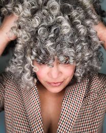 Shake and go silver grey human hair weft bouncy curl short afro kinky salt n pepper colour natural gray bundles hair extension 100g /bundles free shipping