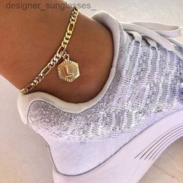 Anklets Dainty A-Z letter Anklet Hexagon Shed Initial Ankle Bracelet Stainless Steel Feet Jewelry Leg Chain Women Men GiftsL231116