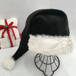 BeanieSkull Caps Black Plush Long Christmas Hat High Qulity Solid Color Xmas Costume Pompom Santa Claus Cap 231116