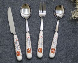 Dinnerware Sets Promotion!4pcs/Set Bone China Ceramic Handle Stainless Steel Tableware Japan Cartoon Coffee Knives And Forks