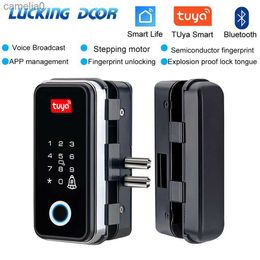 Smart Lock Tuya App Glass Door Fingerprint Lock Bluetooth Smart Glasses Electronic Biometric Door Lock 13.56Mhz RFID Remote Control UnlockL231116