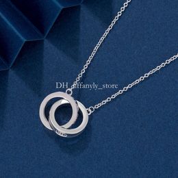 Family T Double Ring Necklace Light Simple V Gold Necklace Fashionable Charm Pendant Women's Advanced Clavicle Chain