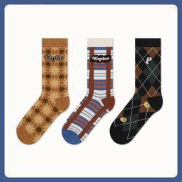 Men's Socks 3 Pairs Of Men's And Women's English Plaid Personality Hip Hop