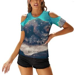 Women's T Shirts Under The Stars | Ursa Major Sexy T-Shirt Casual Tops One Shoulder Lacing Korean T-Shirts Mountains Moon Mountain