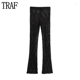 Women's Pants 2023 Lace Leggings For Women Black High Waist Sexy Semi Sheer Fashion Vent