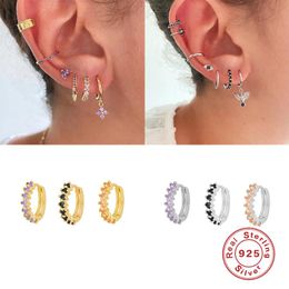 Hoop Earrings & Huggie GS 9mm For Women Chic Colourful Zircon Round Ear Stud Cartilage Tragus 925 Sterling Silver Jewellery Aros