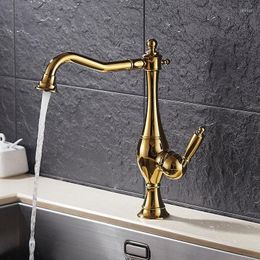 Kitchen Faucets European And American Bathroom Faucet Antique Rotating Gold-Plated Cold Water Mxier Tap Brass Sink Basin