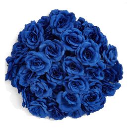 Decorative Flowers Silk Flower Heads 50Pcs For Hat Clothes Decoration Wedding (Dark Blue)