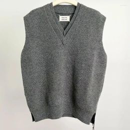 Men's Vests High Street Double Layer V-neck Wool Vest Sweater Windbreaker Vintage Washed Streetwear Coat Men And Women Clothing