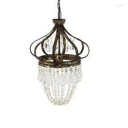 Pendant Lamps French Retro Crystal Chandelier Small Distressed Wrought Iron Forged Crown Lamp Bedroom Light Living Room Dining