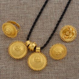 Wedding Jewelry Sets Anniyo Ethiopian set Pendant Rope Earring Ring Gold Color Eritrea Africa Engagement sets Habesha #217106 231116