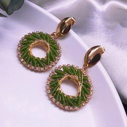 Dangle Earrings Boho Green Bead Handmade Drop Stainless Steel Gold Colour Stud Earring Bohemia Jewellery Boucles D Oreille Femme EA91S02