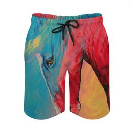 Men's Shorts Painted Horse Beach 3D Printing Loose Surf Board Beachwear Red Big Large Abstract Pink Blue White Stallion