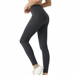 Lu Yoga Outfits Breathable Tights Seamless 6 Colours Multi Pocket Gym Workout Clothes Running Leggings Pants Fitness Joggers for Women Indoor Outdoor Sports Align