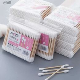 Cotton Swab 80Pcs/Bag Cotton Swab Wood Stick Double Head Cotton Stick Makeup Swab For Beauty Makeup Nose Ears CleaningL231116