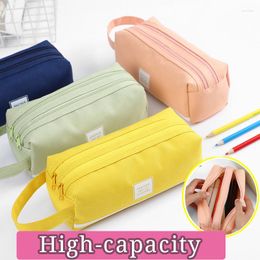 Large-capacity Canvas Pencil Case For Junior Middle School Students Double-layer Simple Multi-function Stationery Utility