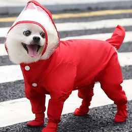 Dog Apparel Waterproof Puppy Raincoat with Hood Onesie Rain Jacket Boots Jumpsuit Poncho for Small Dogs 231116