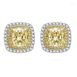 Stud Earrings 2023 8 Fat Square Yellow Diamond High Carbon S925 Silver Ear European And American Jewelry