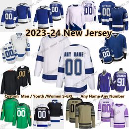 Niestandardowe S-6xl 2023-24 sezon hokeja hokeja hokeja 91 Steven Stamkos Nikita Kucherov Andrei Vasilevskiy Brayden Point Victor Hedman Michail Sergachev Tannot Jeannot