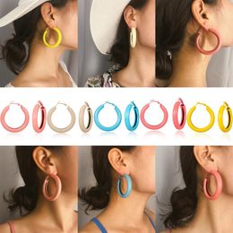 Hoop Earrings Arrive Candy Color For Women Metal Geometric Round Tube Earring Female 2023 Fashion Jewelry Hollow Earings & Huggie