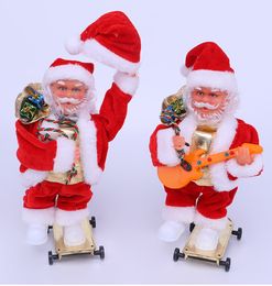 Party Decoration Christmas Ornaments Electric Skateboard Playing Guitar Santa Claus Musical Doll Funny Novel Children Toy