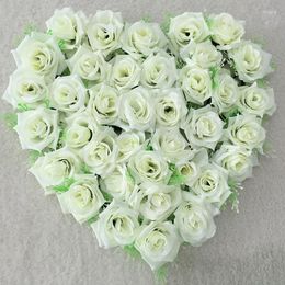 Decorative Flowers Wedding Car Decorations Cream Rose Heart Wreaths Silk Door Blue Voiture Decor