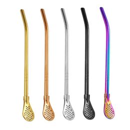 Stainless Steel Straw Spoon Coffee And Teas Tool Metal Dual Use Straws Stirring Spoons Filter Household Tea Accessories