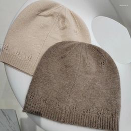Berets Solid Warm Soft Cashmere Hats High Quality Autumn Winter Casual Versatile Knitted Hat Fashion Crochet Lace Design Women Headwear