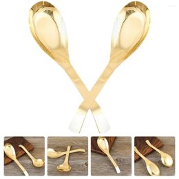 Dinnerware Sets Brass Spoon Golden Soup Ladle Metal Kitchen Scoop Utensils Serving Spoons Cooking Stainless Steel Dishes For