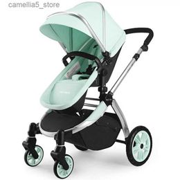 Strollers# New Luxury PU Leather Baby Stroller High-Grade Baby Stroller High Landscape Infant Carriage eggshell Baby Stroller Folding Pram Q231116