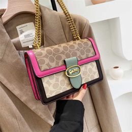 Bag 26% OFF Designer handbag Fashionable and beautiful Korean Colour contrast women's new chain messenger double compartment small square printed shoulder bag