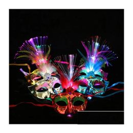 Party Masks Led Fibre Light Up Mask Masquerade Fancy Dress Party Princess Feather Glowing Drop Delivery Home Garden Festive Party Supp Dhbb7