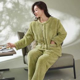 Women's Sleep Lounge O-Neck Cardigan Plush Velvet Pyjamas Winter Women Pyjama Set Thick Warm Flannel Female Sleepwear Home Clothing Women Pyjama Suit zln231116