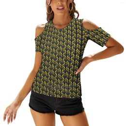 Women's T Shirts Yellow Grey And Orange Woman's Casual Sexy T-Shirt One Shoulder Lacing Elegant Beach Party Tops Knit Knitted Knitting