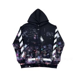 High quality OFF OW WHITE Fireworks Star Sky Speckle Graffiti Large Loose Hooded Sweater Zipper US Fashion WH