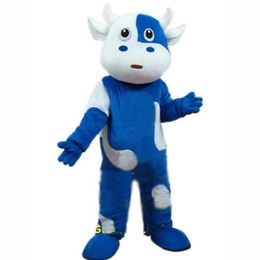 Christmas blue dairy cow Mascot Costume High quality Cartoon Character Outfits Halloween Carnival Dress Suits Adult Size Birthday Party Outdoor Outfit