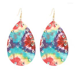 Dangle Earrings Water Drop Shape Double Face Leather Inlay Crsytal Bright Fireworks Print Fashion Jewellery For Women