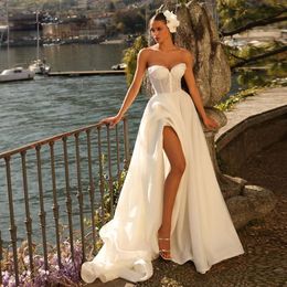 Draped A Line Wedding Dresses 2023 Sweetheart Beaded Vestido De Noiva Tulle Custom Made Boho Bridal Gown
