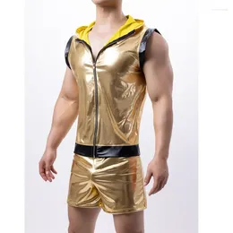 Underpants Men's Patent Leather Sex Suit Vest Shorts Gold European And American Gladiators