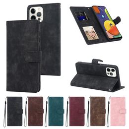 Business Magnetic Flip Phone Case for iPhone 15 14 13 12 Pro Max Samsung Galaxy S23 S22 Ultra S21 S21FE S20FE Note20 Rope RFID Blocking Leather Wallet Kickstand Shell