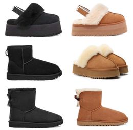 Designer fluffy snow boots mini women winter australia platform ug boot fur slipper ankle wool shoes sheepskin real leather classic brand casual outside fallow gs