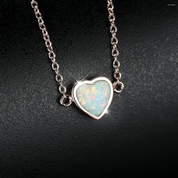 Pendant Necklaces Valentine Day Love Heart White Fire Opal For Women Rose Gold Colour Bridal Wedding Engagement Party Jewellery