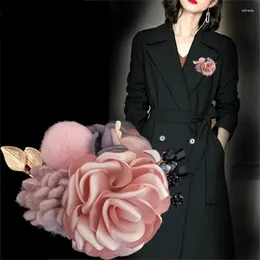 Brooches Handmade Plush Flower Brooch Pins Cloth Art Crystal Corsage Scarf Buckle Lapel Pin For Jewelry Clothing Accessories